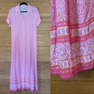 Delfina swim pink floral button front maxi shirt dress boho